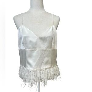 Cinq à Sept Narcissa Ivory Feather-Trim Satin Top